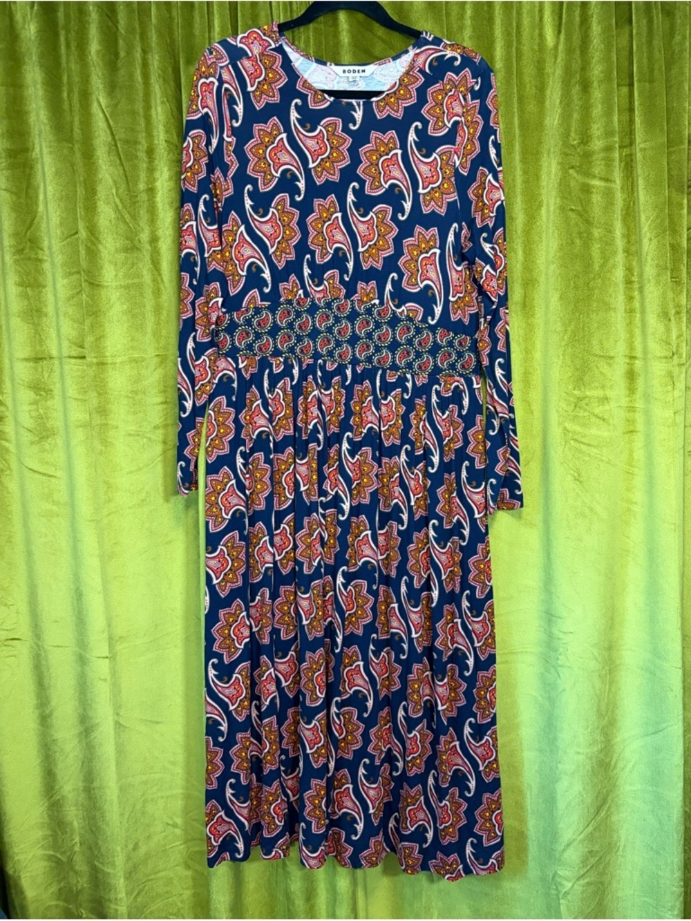 Boden Thea Long Sleeve Midi Dress in French Navy Paisley Amaryllis US 12 $170 - Picture 3 of 9
